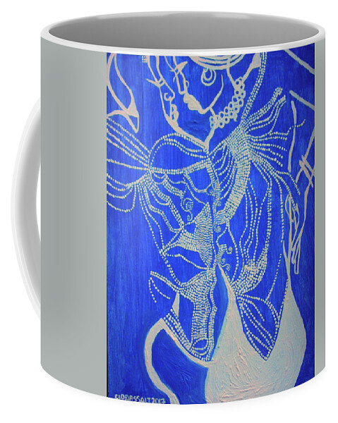 Jesus Coffee Mug featuring the painting Dinka in Blue - South Sudan #15 by Gloria Ssali