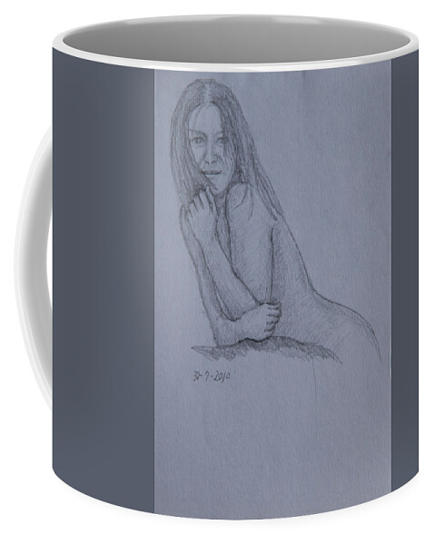 Nude Coffee Mug featuring the drawing Nude Study #153 by Masami Iida