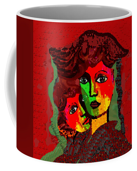 1808 Coffee Mug featuring the digital art 1808 - Clinging together to survive stormy weather - 2017 by Irmgard Schoendorf Welch