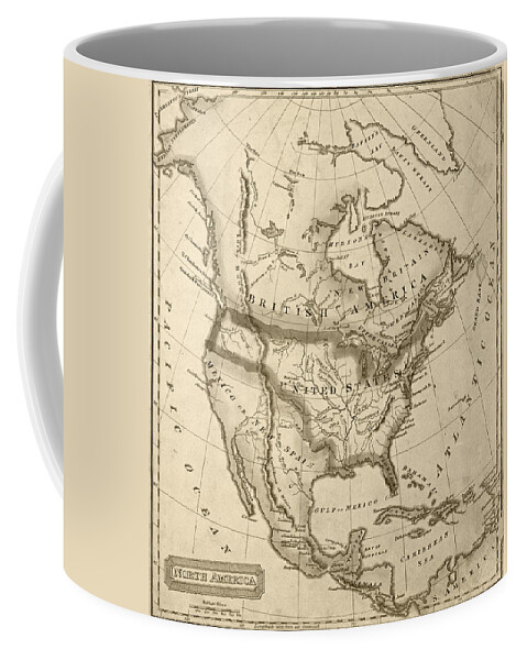 1822 Coffee Mug featuring the digital art 1822 Map of North America Sepia by Toby McGuire