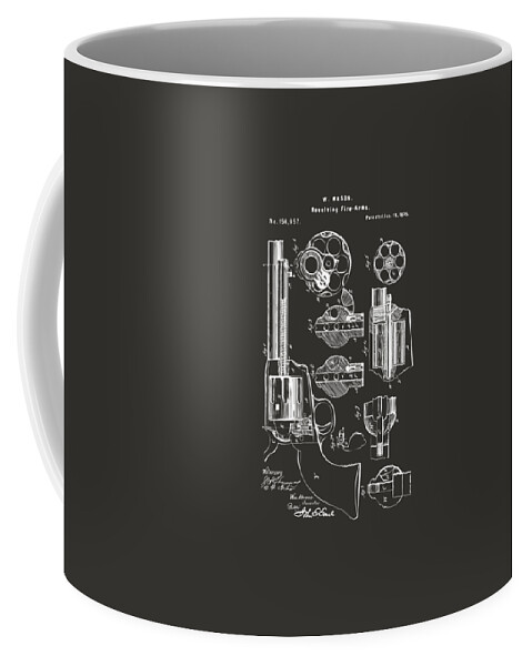 Colt Peacemaker Coffee Mug featuring the digital art 1875 Colt Peacemaker Revolver Patent Artwork - Gray by Nikki Marie Smith