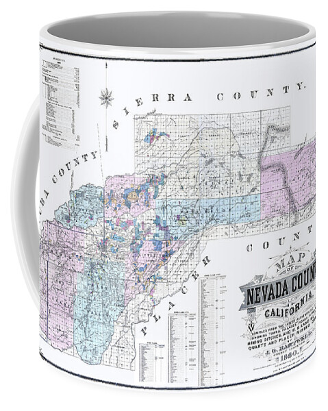 Map Coffee Mug featuring the digital art 1880 Nevada County Mining Claim Map by Lisa Redfern