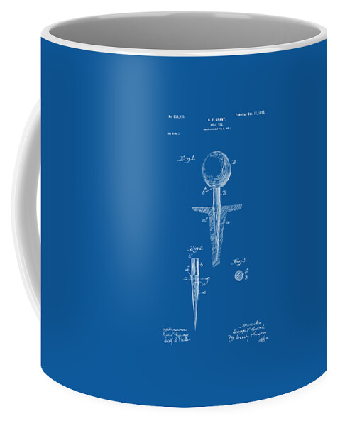 Golf Coffee Mug featuring the digital art 1899 Golf Tee Patent Artwork - Blueprint by Nikki Marie Smith
