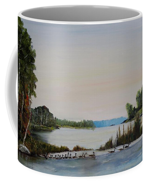 Geese Coffee Mug featuring the painting 19 Geese by Marilyn McNish