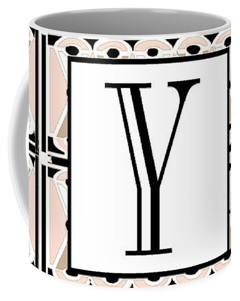 Art Deco Coffee Mug featuring the digital art 1920s Pink Champagne Deco Monogram Y by Cecely Bloom