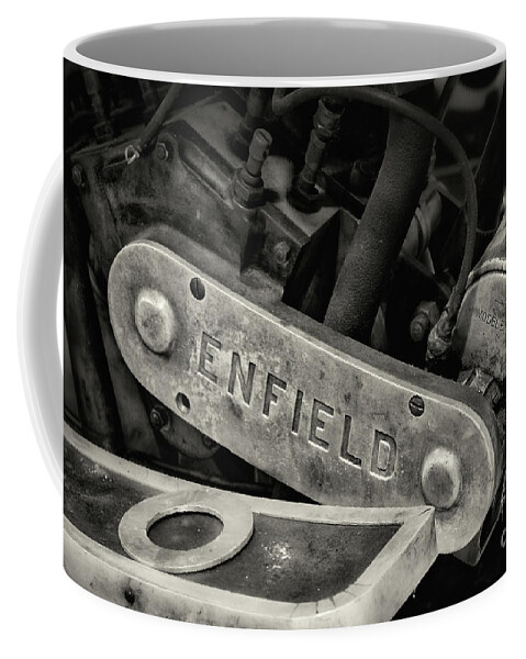 Motorcycle Coffee Mug featuring the photograph 1921 Enfield Motercycle Plate bw by Jerry Fornarotto