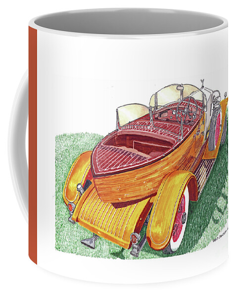 Rear View Of A 1932 Rolls-royce 40/50 Hp Phantom Ii Tourer By Taner Coffee Mug featuring the painting Rolls Royce Phantom Skiff Tourer by Jack Pumphrey