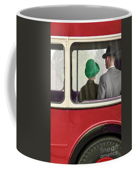 Woman Coffee Mug featuring the photograph 1940s Couple Sitting On A Vintage London Bus by Lee Avison