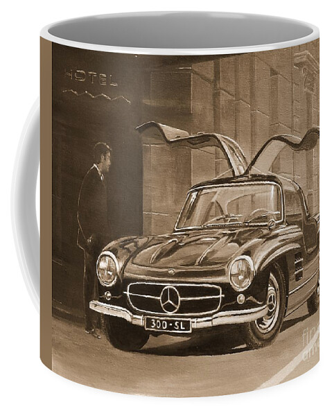 Acrylic Paintings Coffee Mug featuring the painting 1954 Mercedes Benz 300 SL In Sepia by Sinisa Saratlic