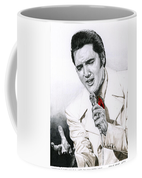 Elvis Coffee Mug featuring the drawing 1968 White If I Can Dream Suit by Rob De Vries