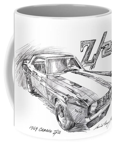 Camaro Coffee Mug featuring the drawing 1969 Camaro Z/28 by David Lloyd Glover