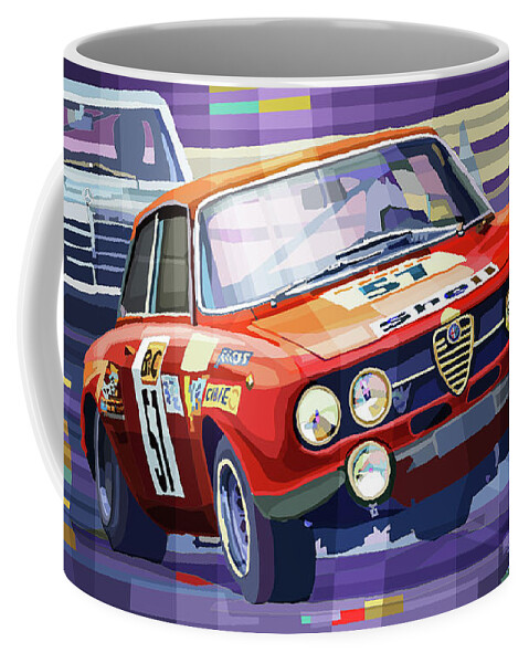 Shevchukart Coffee Mug featuring the mixed media 1970 Alfa Romeo Giulia GT by Yuriy Shevchuk