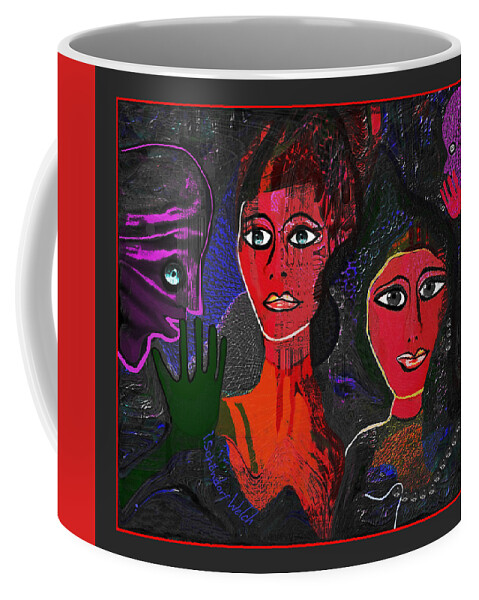 1977 - Faces Red Coffee Mug featuring the digital art 1977 - Faces Red by Irmgard Schoendorf Welch