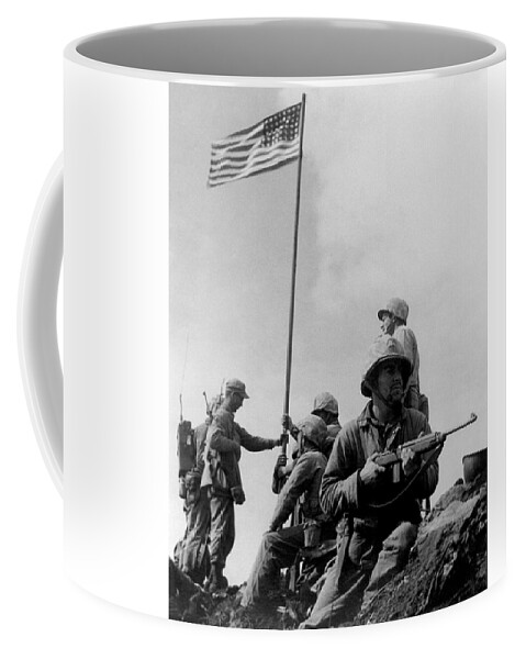 Iwo Jima Coffee Mug featuring the photograph 1st Flag Raising On Iwo Jima by War Is Hell Store