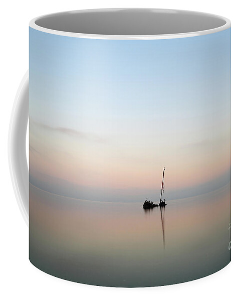 Shipwreck At High Tide Coffee Mug featuring the photograph Ayrshire Shipwreck in Sunrise #1 by Maria Gaellman