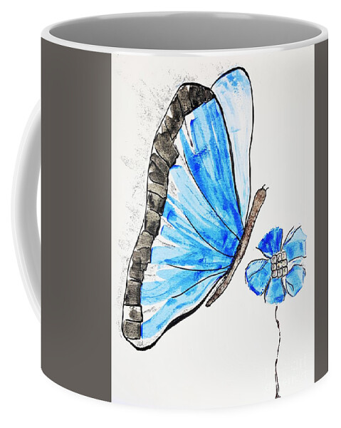 Butterfly Coffee Mug featuring the painting Blue butterfly #2 by Jasna Gopic