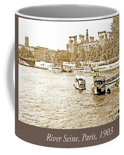 Boats Coffee Mug featuring the photograph Boats in the Seine River, Paris, 1903, Vintage Photograph #3 by A Macarthur Gurmankin