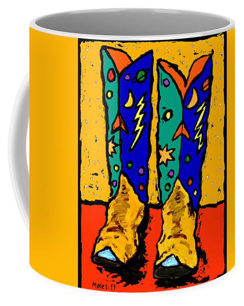 Boots Coffee Mug featuring the painting Boots on Yellow #3 by Dale Moses