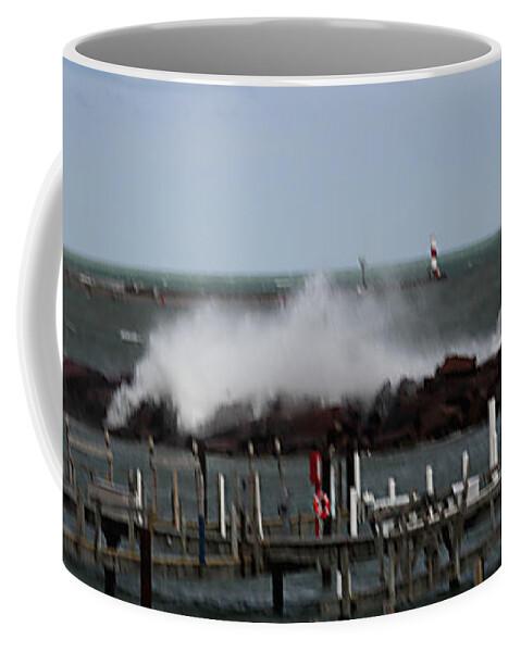 Breakwall Water Waves Storms Coffee Mug featuring the photograph Breakwall #2 by Jean Wolfrum
