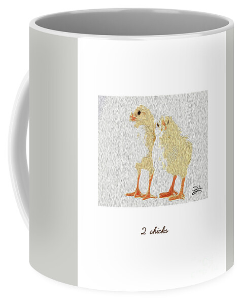 Animals Coffee Mug featuring the mixed media 2 Chicks by Francelle Theriot
