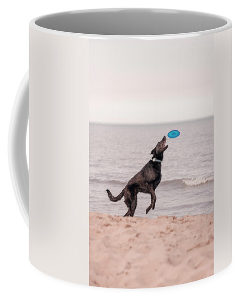 Action Coffee Mug featuring the photograph Dog with frisbee #2 by Peter Lakomy