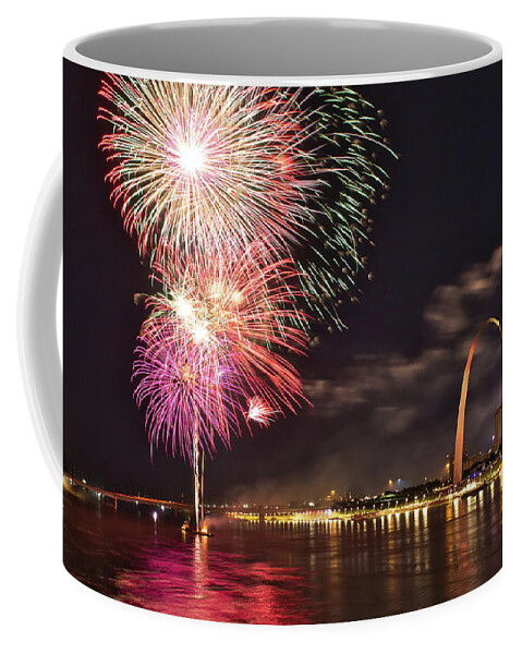 Fireworks Coffee Mug featuring the photograph Fireworks at the Arch #2 by Harold Rau