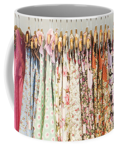 Bright Coffee Mug featuring the photograph Floral Pattern Young Girl Dresses In Shop #2 by JM Travel Photography