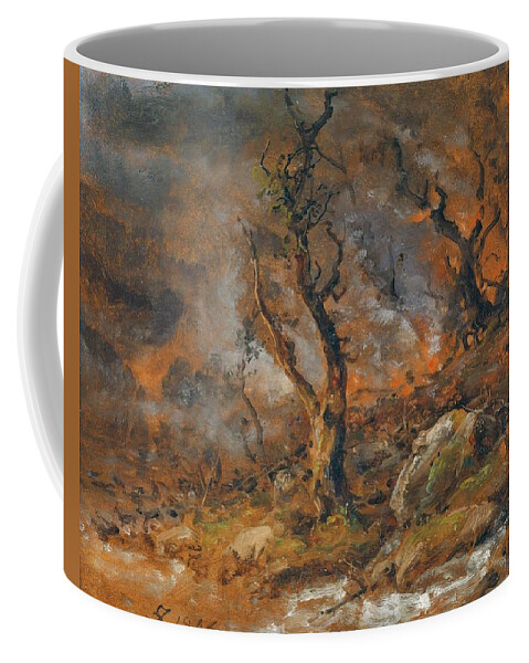 Forest Fire By Johan Christian Dahl Coffee Mug featuring the painting Forest Fire by Johan Christian
