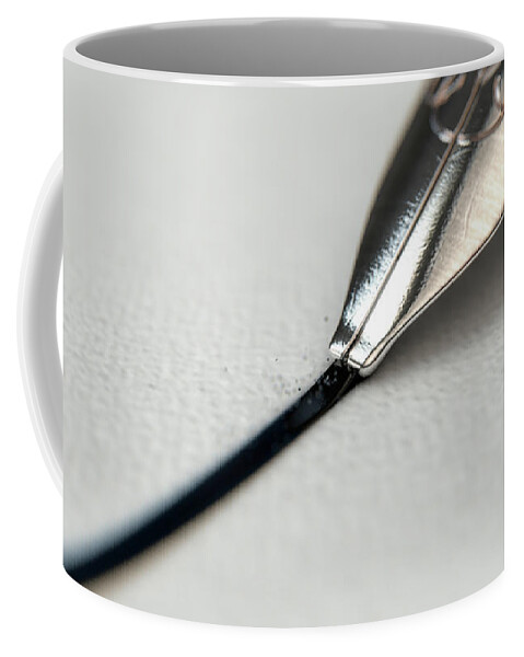Pen Coffee Mug featuring the digital art Fountain Pen Drawing Line #2 by Allan Swart