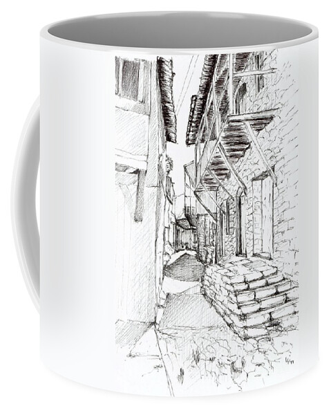 Greece Coffee Mug featuring the drawing Greek village #2 by Karina Plachetka