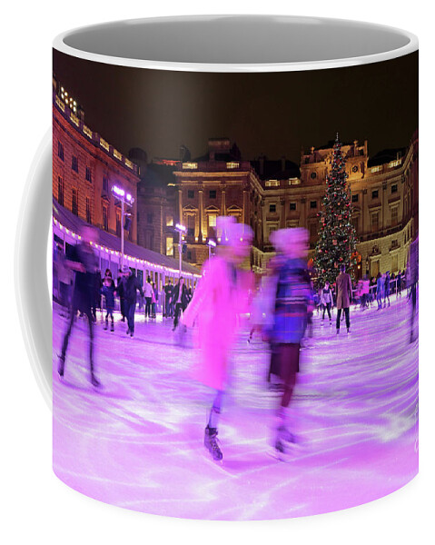 Ice Skating At Somerset House London Skate Rink Motion Night Coffee Mug featuring the photograph Ice Skating at Somerset House London #2 by Julia Gavin