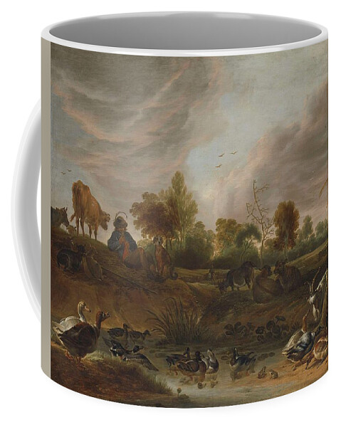 Landscape With Animals Coffee Mug featuring the painting Landscape With Animals by Cornelis Saftleven
