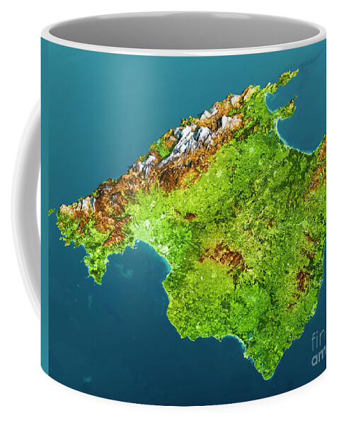 Mallorca Coffee Mug featuring the digital art Mallorca Island Topographic Map 3D View Color by Frank Ramspott