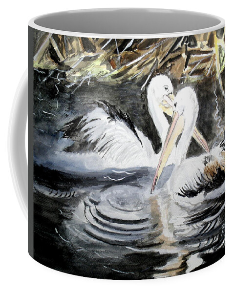 Pelicans Coffee Mug featuring the painting 2 Mate Pelicans by Carol Grimes