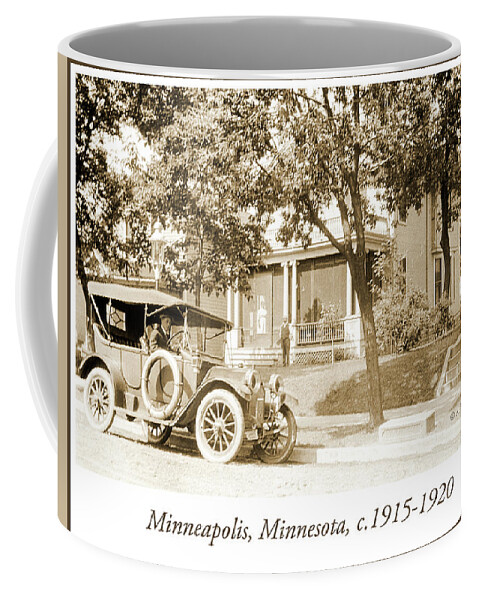 Minneapolis Coffee Mug featuring the photograph Minneapolis Residential Street, Model T Ford, c.1915, Vintage Ph #1 by A Macarthur Gurmankin
