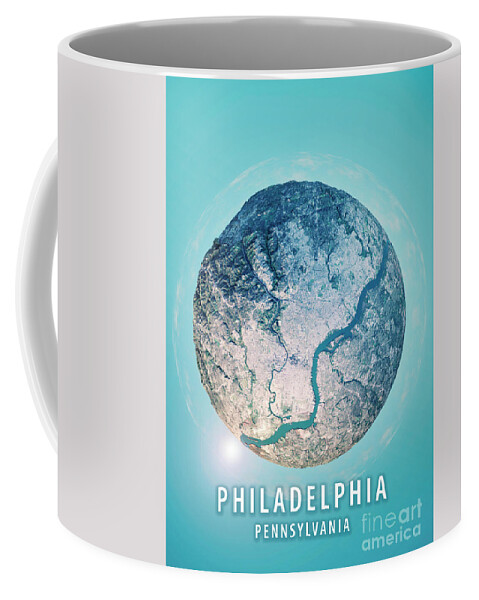 Philadelphia Coffee Mug featuring the digital art Philadelphia 3D Little Planet 360-Degree Sphere Panorama #2 by Frank Ramspott