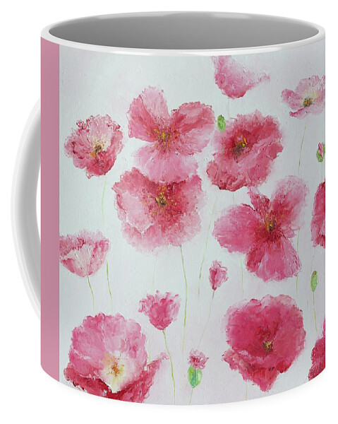 Pink Poppies Coffee Mug featuring the painting Pink Poppies #1 by Jan Matson