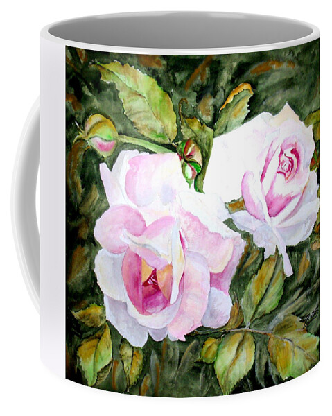 Flower Coffee Mug featuring the painting Pink Roses #2 by Carol Grimes