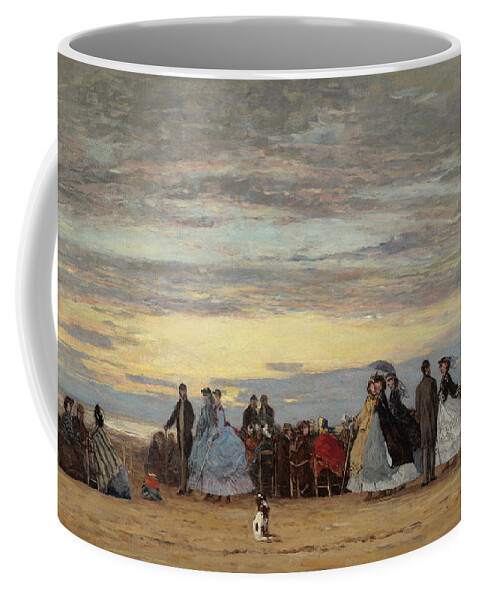 Eugne Boudin Coffee Mug featuring the painting The Beach at Villerville #2 by Eugene Boudin