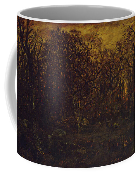 The Forest In Winter At Sunset Coffee Mug featuring the painting The Forest in Winter at Sunset by Theodore Rousseau
