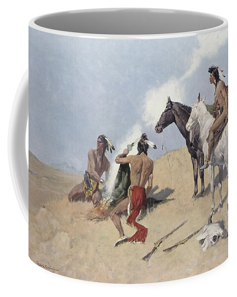 The Smoke Signal Coffee Mug featuring the painting The Smoke Signal by Frederic Remington