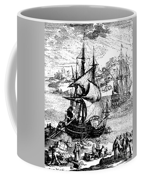 History Coffee Mug featuring the drawing The stranding of the Aimable, Matagorda Bay, Texas, 1685 by French School
