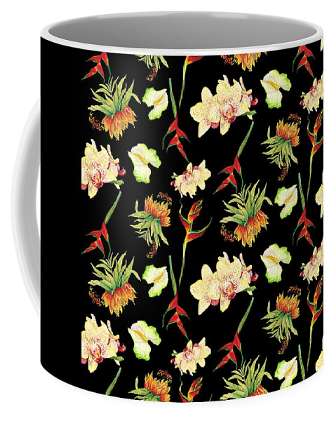 Orchid Coffee Mug featuring the painting Tropical Island Floral Half Drop Pattern #3 by Audrey Jeanne Roberts