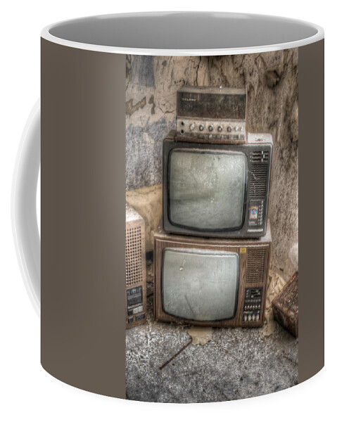Urbex Coffee Mug featuring the digital art 2 TV's and a radio by Nathan Wright