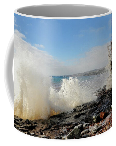 Lake Superior Coffee Mug featuring the photograph Waves and Ice #2 by Sandra Updyke
