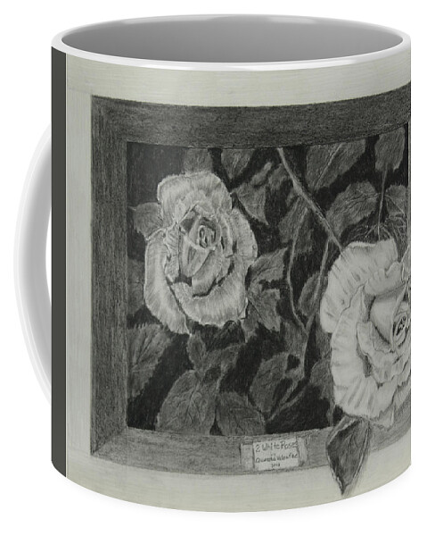 Rose Coffee Mug featuring the drawing 2 White Roses by Quwatha Valentine