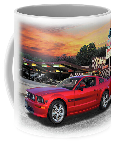 2007 Coffee Mug featuring the photograph 2007 Mustang GT at Porky's by Ron Long