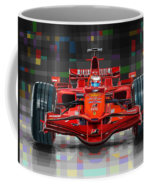 Automotive Coffee Mug featuring the digital art 2008 Ferrari F1 Racing Car Kimi Raikkonen by Yuriy Shevchuk