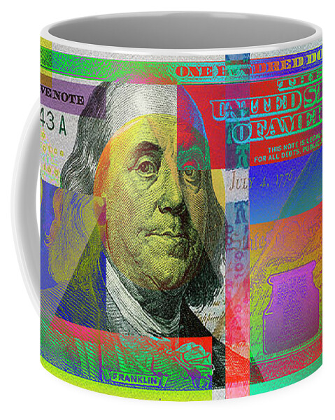 'paper Currency' Collection By Serge Averbukh Coffee Mug featuring the digital art 2009 Series Pop Art Colorized U. S. One Hundred Dollar Bill No. 1 by Serge Averbukh