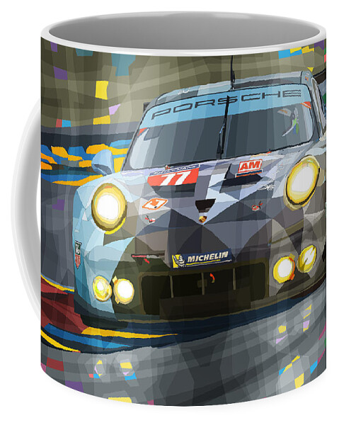 Automotive Coffee Mug featuring the digital art 2015 Le Mans GTE-Am Porsche 911 RSR by Yuriy Shevchuk